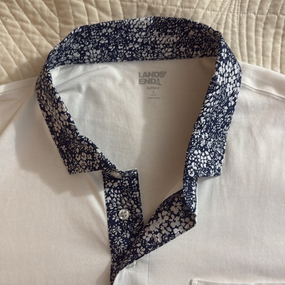 Land's End Poplin Print Polo Large New Without Tags - Picture 2 of 3